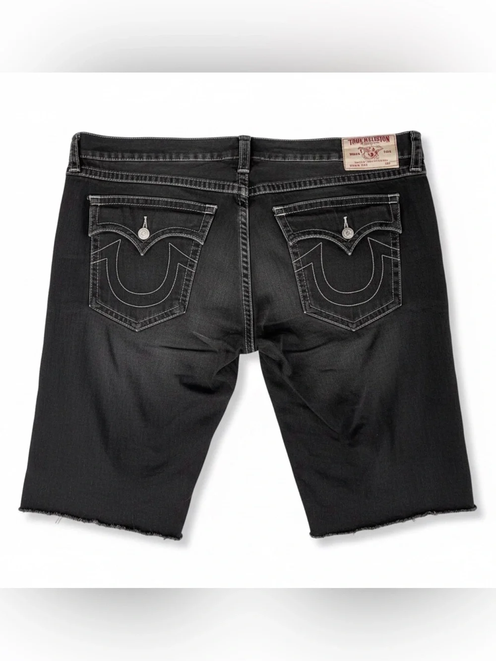 True Religion Black Men's Denim Cutoff Shorts with Contrast Stitching